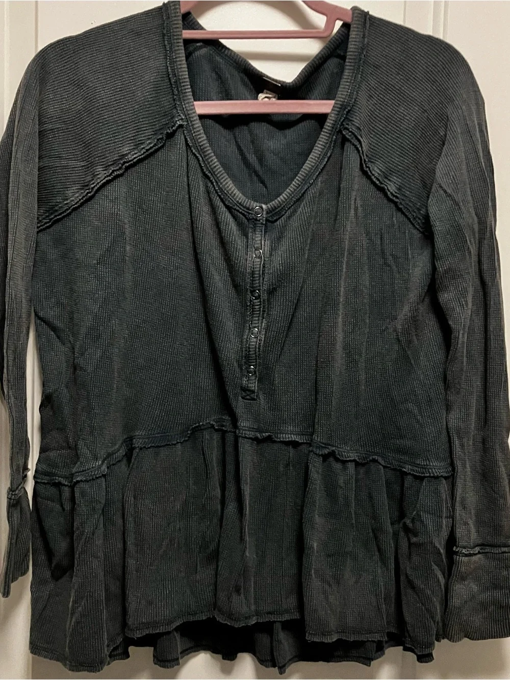 Free People We The Free Thermal Waffle Knit Henley Shirt Gray Women's Size XS - Picture 2 of 15
